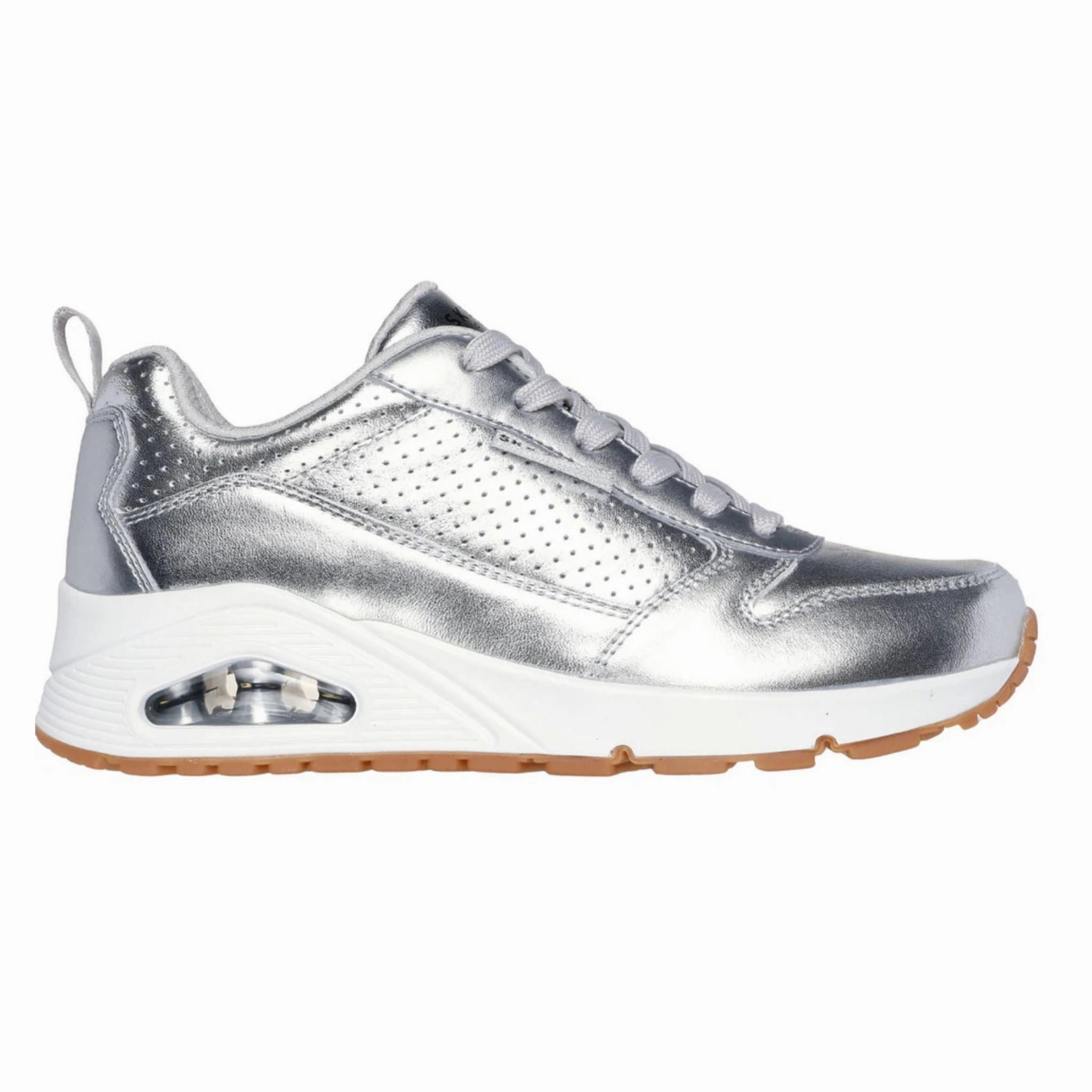 Skechers Women's 177109 Uno Metallixs Silver Casual Shoes Anti Static Fabric Sweat Friendly
