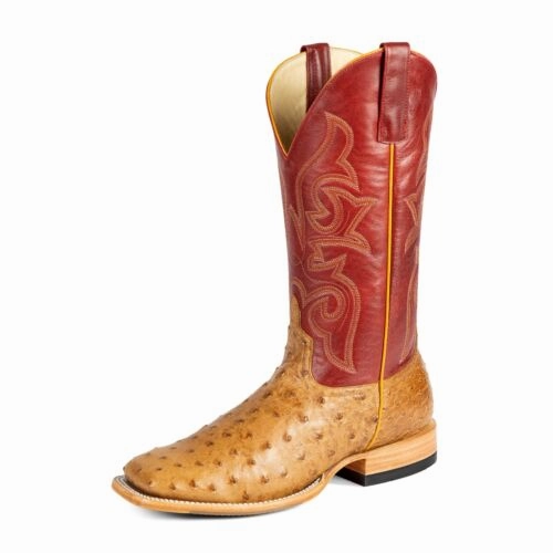HP8076: Mens HORSEPOWER Cowboy Boots - Full Quill Ostrich Antique Saddle Eye - Catching half - size