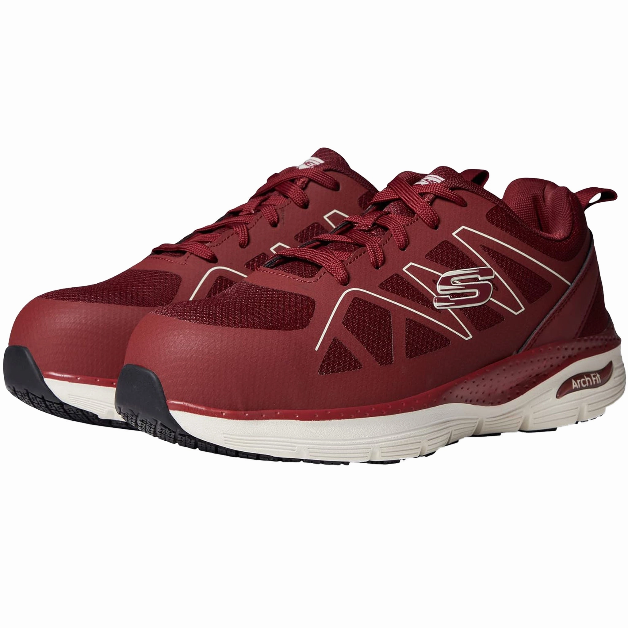 Skechers Men's 200152 Vigorit Burgundy Arch Fit SR Safety Toe Work Shoes Everyday Classic