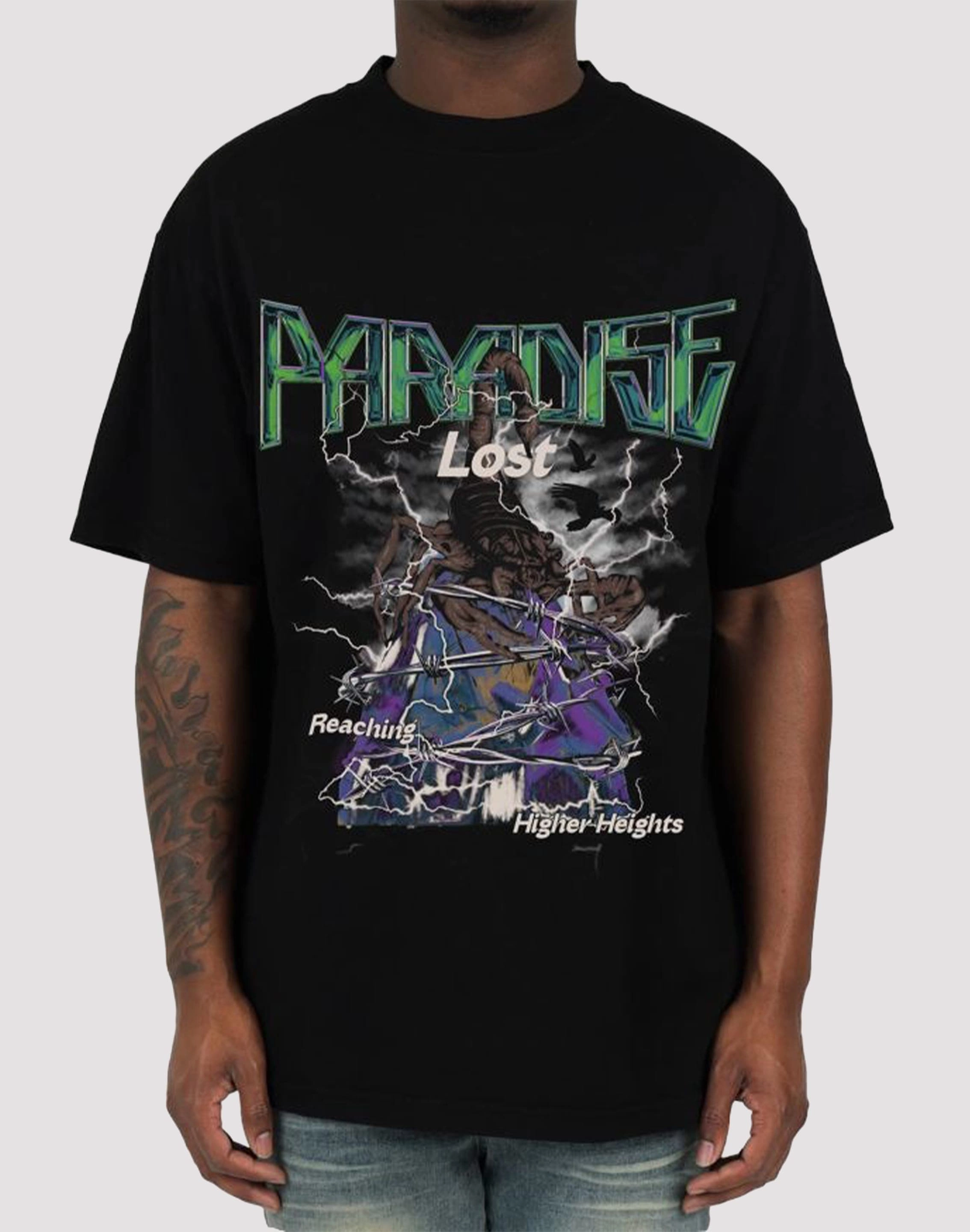 Skiing Bulky Paradise Lost Climb Higher Black Tee