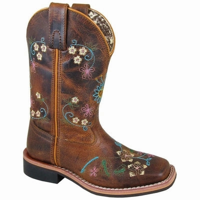 Smoky Mountain Kid's Floralie Brown Embroidered Square Toe Boots 3843C Quilt Soft Anti Puncture Design