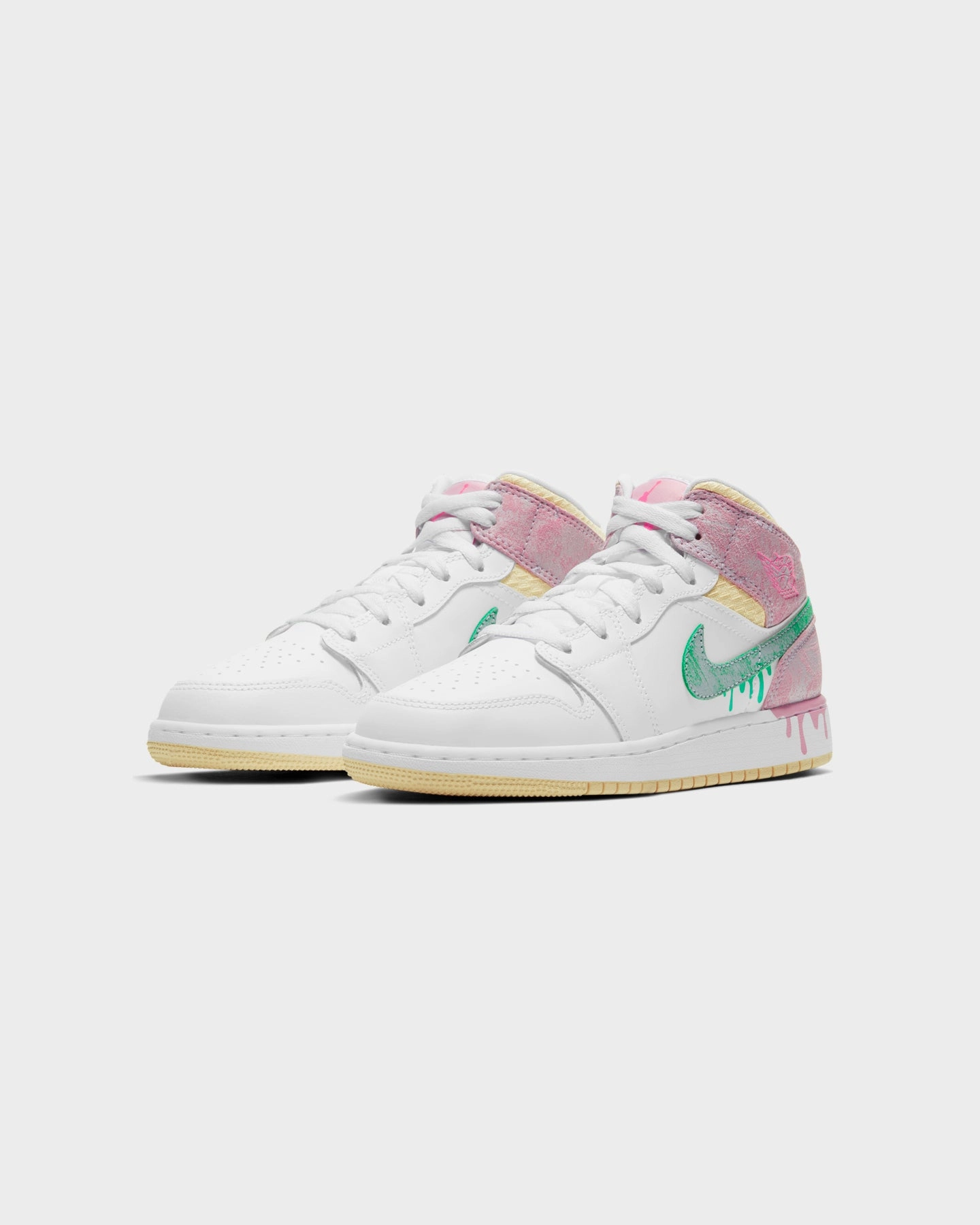 Jordan Kid's Air Jordan 1 Mid SE "Ice Cream Drip" (GS) White/Green Glow/Arctic Punch Reinforced Collar Padding