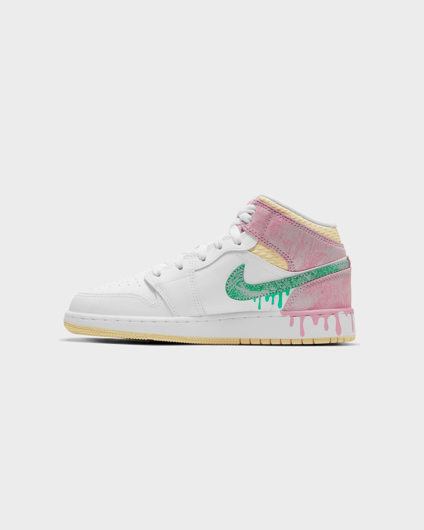 On The Go Shock Absorbing Foam Jordan Kid's Air Jordan 1 Mid SE "Ice Cream Drip" (GS) White/Green Glow/Arctic Punch