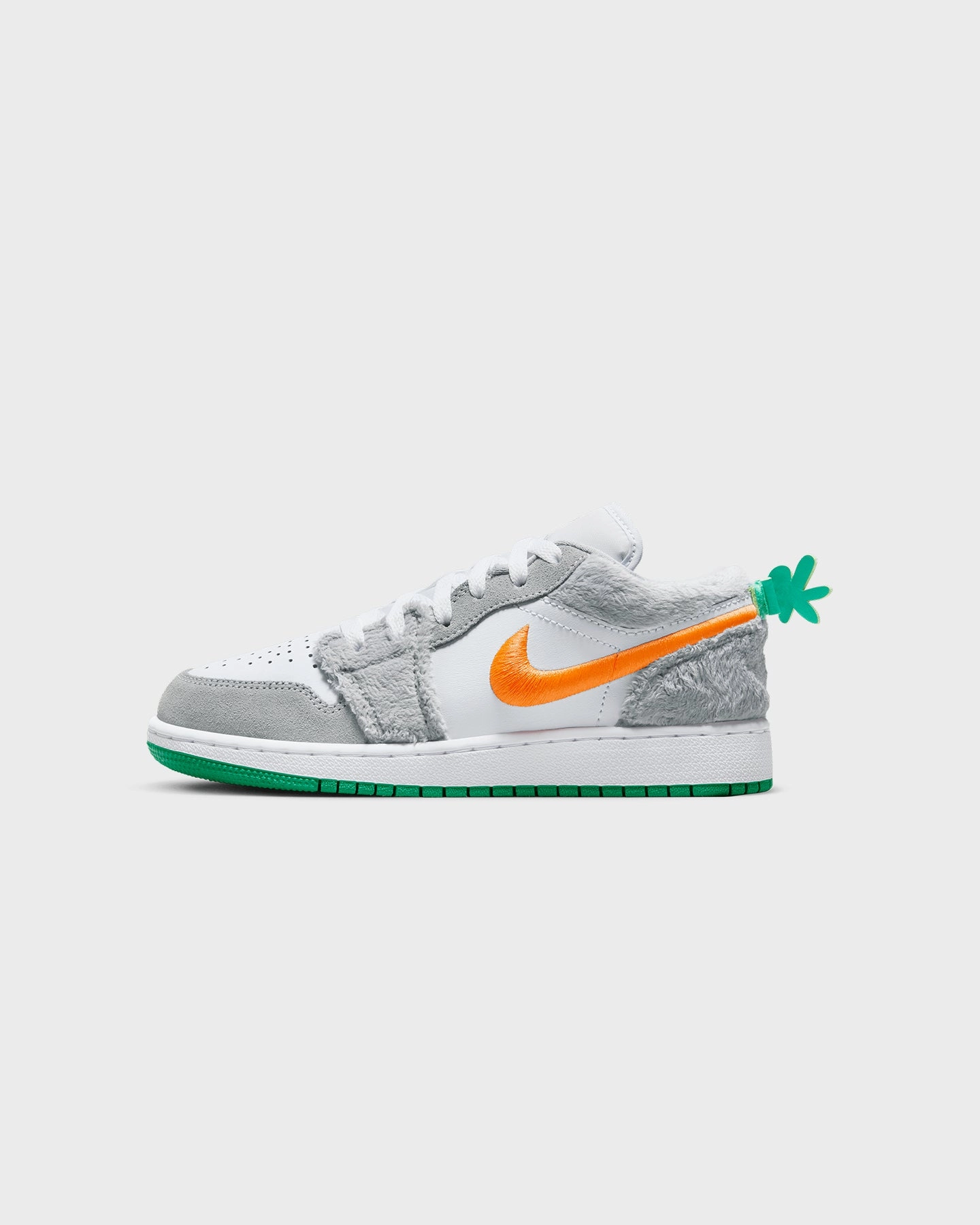 Reinforced Toe Guard Impact Diffusion Layers Jordan Kids' Air Jordan 1 Low SE (GS) "Rabbit" Light Smoke Grey/Total Orange/White/Stadium Green