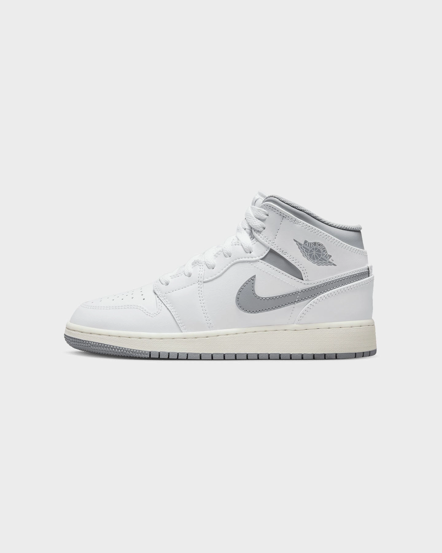 Jordan Kids' Air Jordan 1 Mid (GS) "Vintage Grey" White/Stealth Casual Breath Mesh