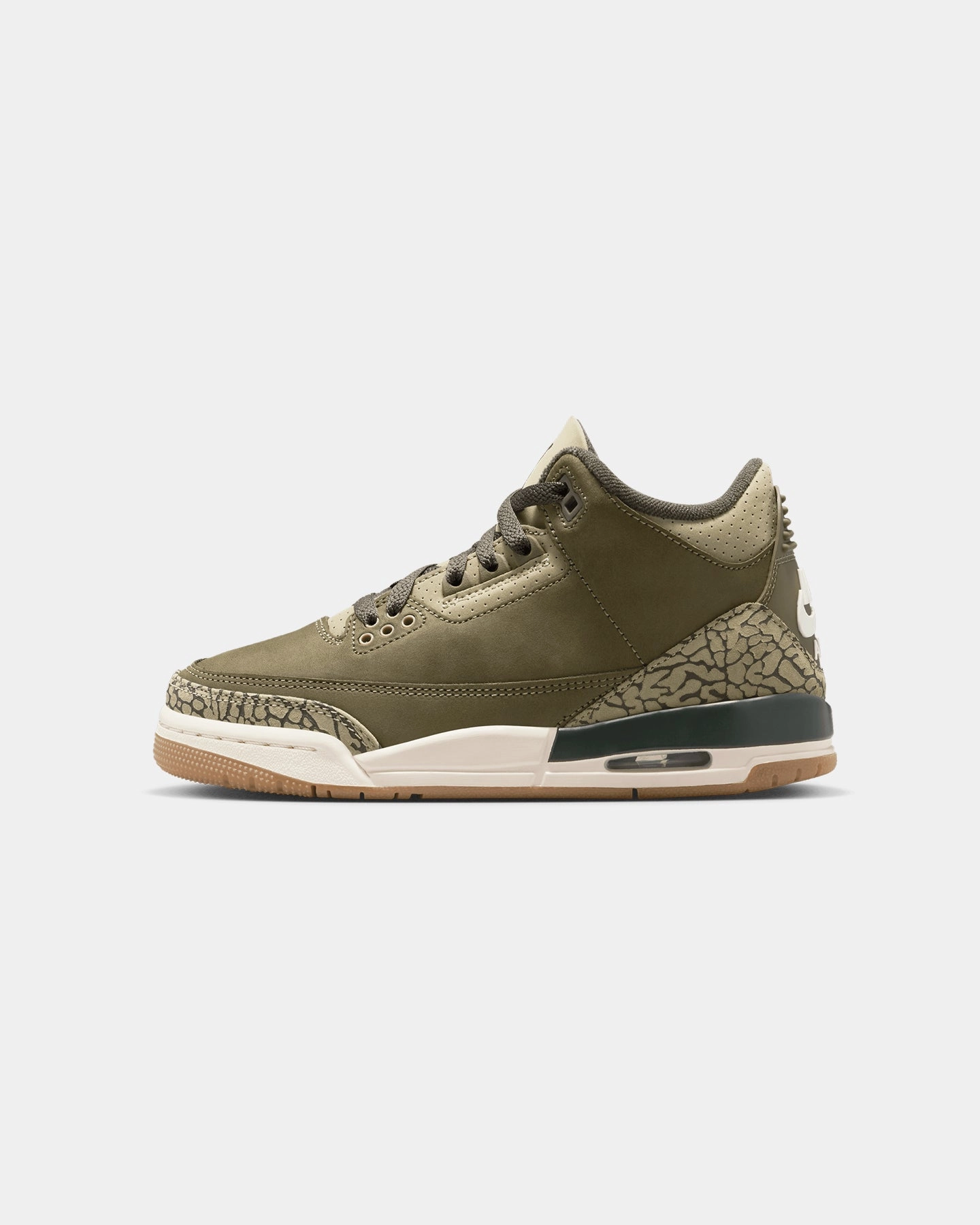 Recycled Rubber Outsole Training days Jordan Kids' Air Jordan 3 Retro (GS) Medium Olive