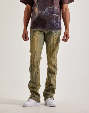 Kilogram Centric Moto Stacked Flare Jeans Layered silhouette strap - on style