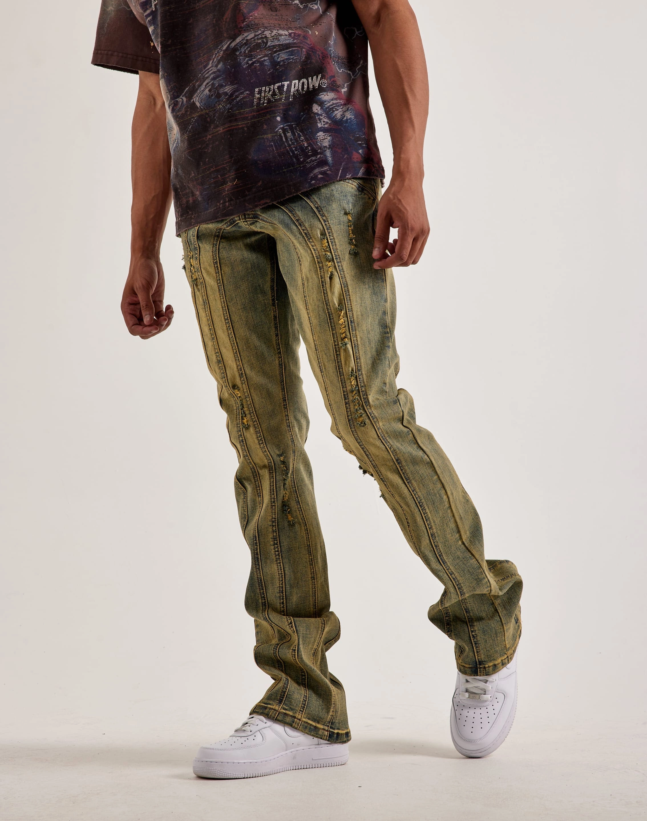 warm - weather Kilogram Centric Moto Stacked Flare Jeans