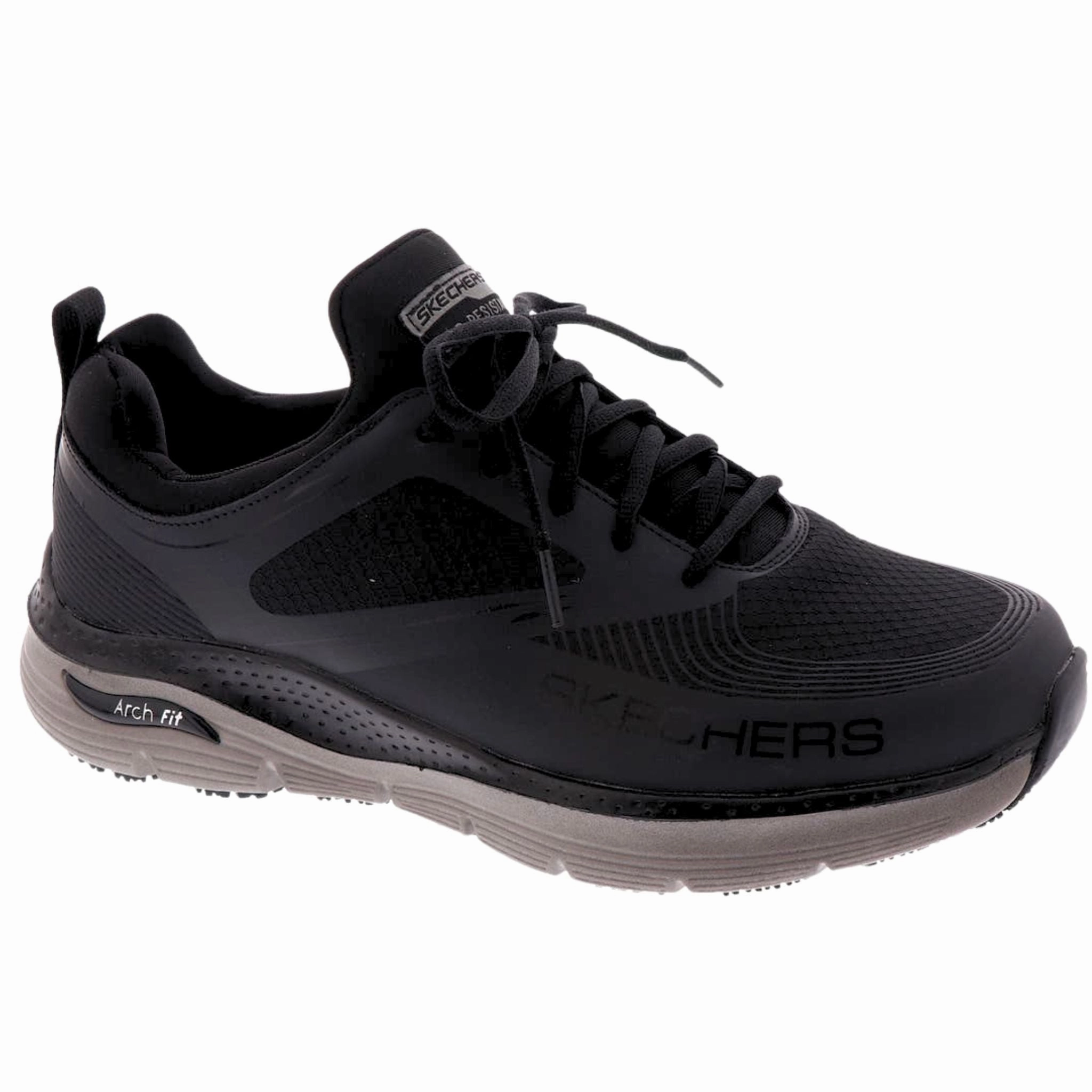 Skechers Men's 200149 Arch Fit Brayley Black Gray Slip Resistant Work Shoes Smooth ride Grip Enhanced Outsole