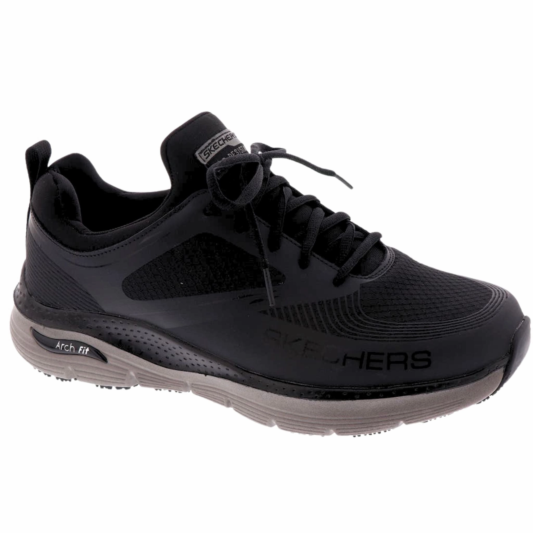 Reinforced Heel Counter Skechers Men's 200149 Arch Fit Brayley Black Gray Slip Resistant Work Shoes
