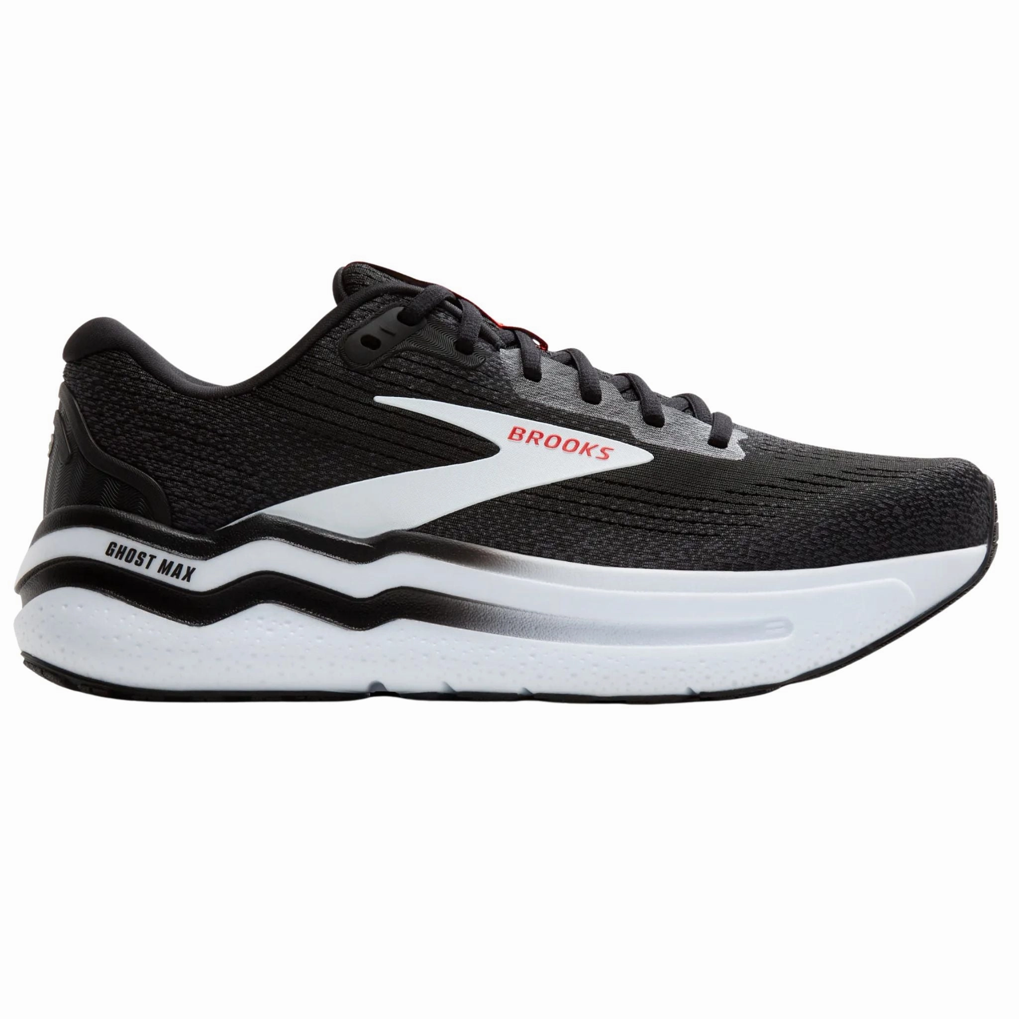 Motion Control Frame Brooks Men's 110431 027 Ghost Max 2 Black White Fiery Red Cushion Neutral Running Shoes