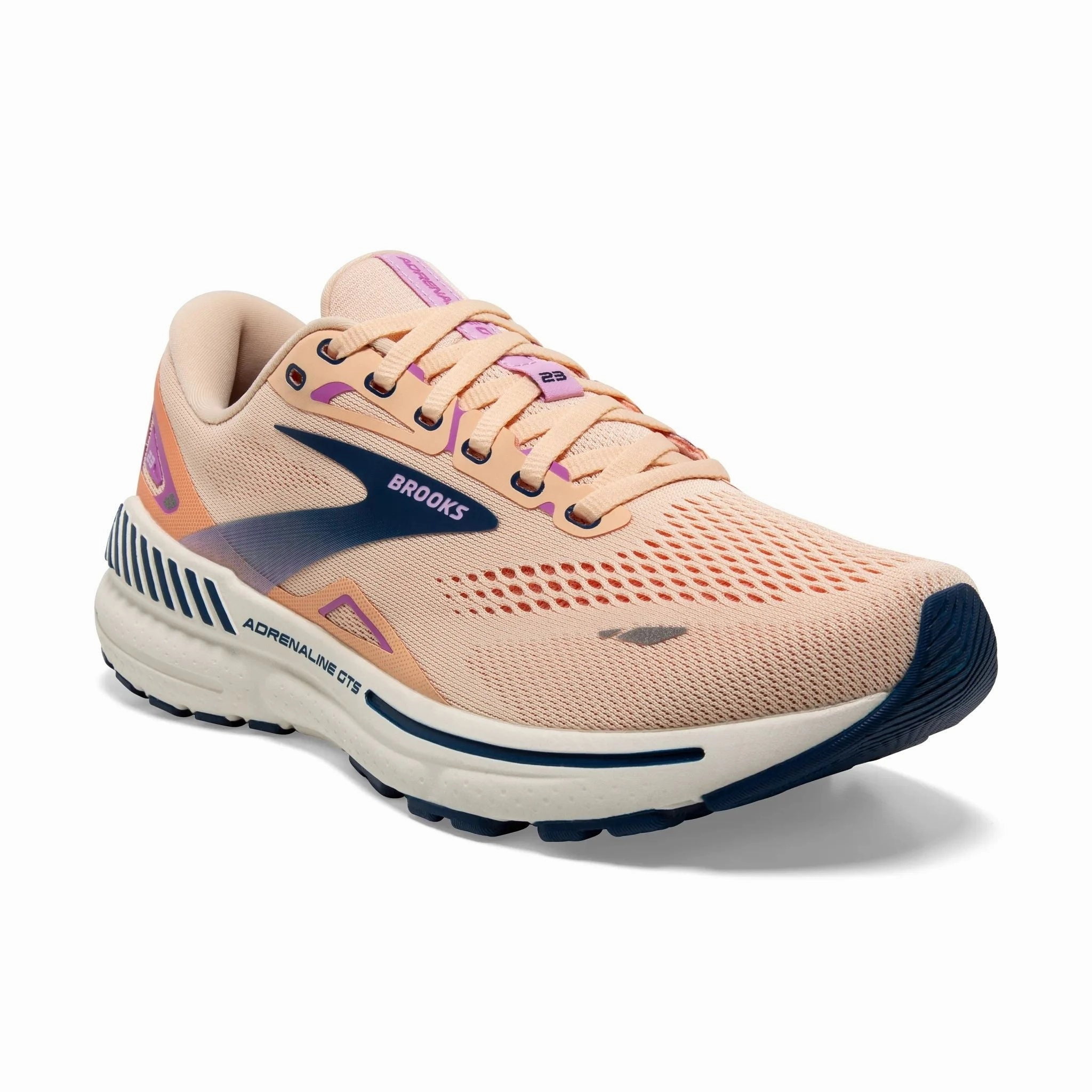 Brooks Women's 120381 795 Adrenaline GTS 23 Apricot Estate Blue Orchid Cushion Support Running Shoes Comfort Cushion