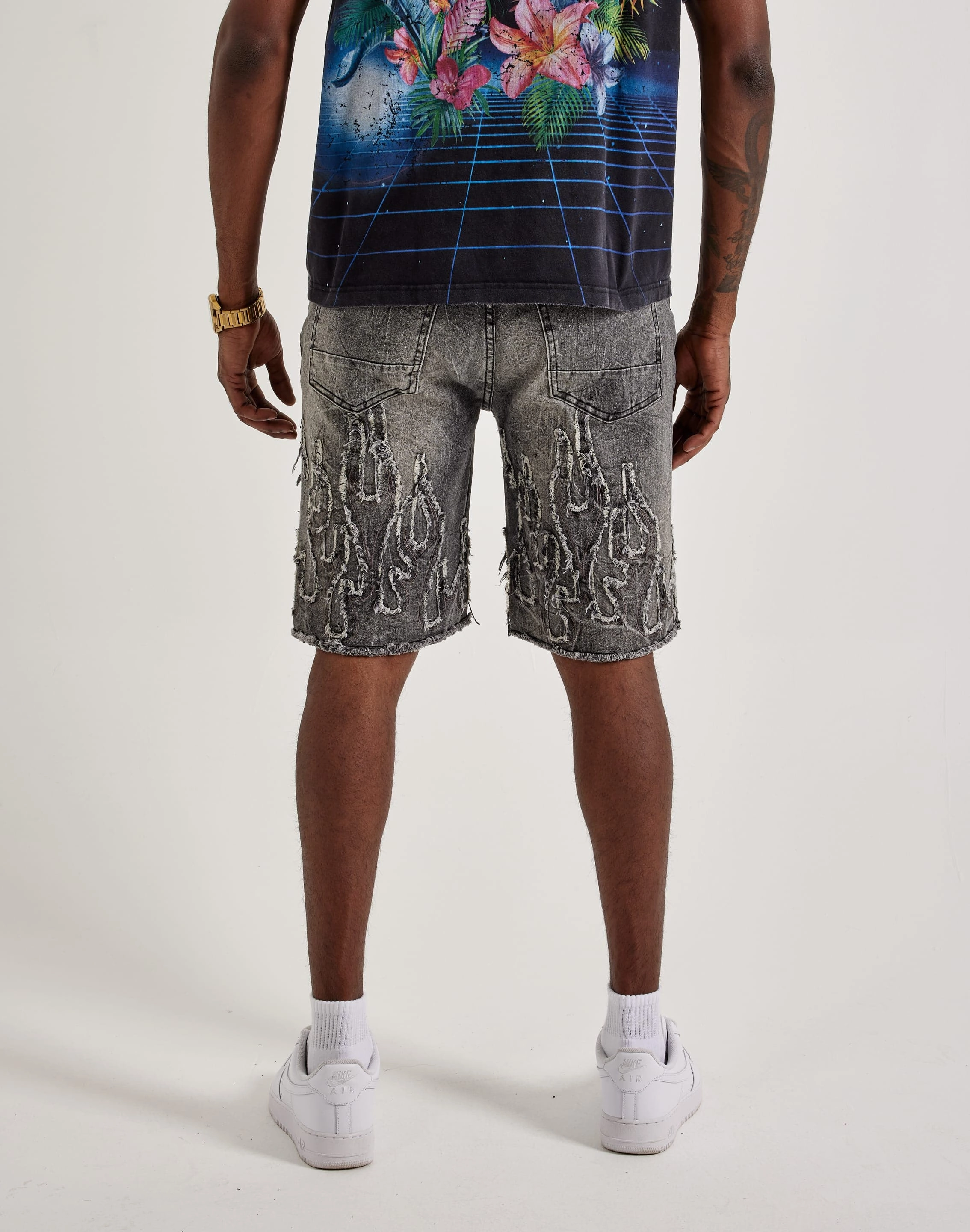 packable Smoke Rise Flame Applique Shorts