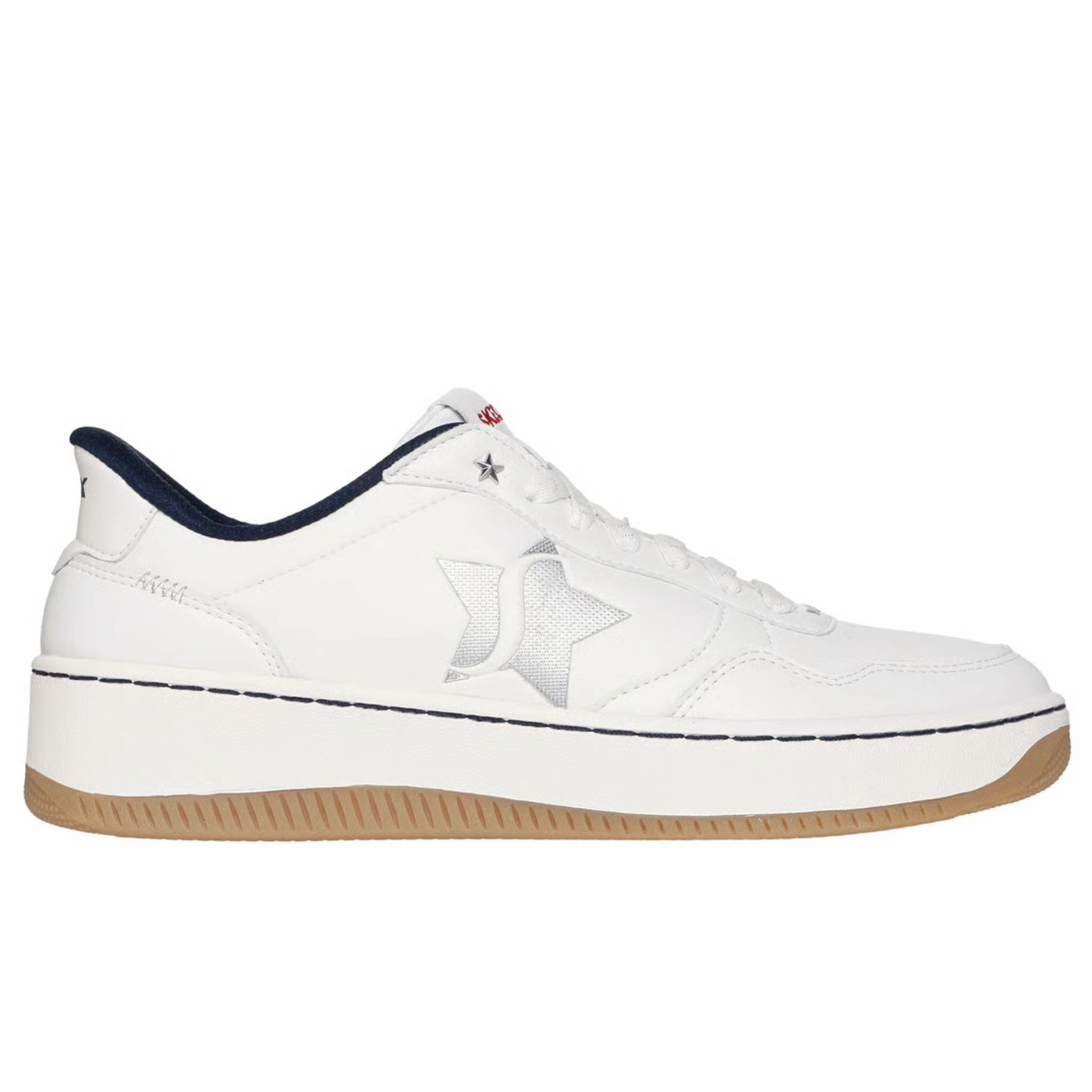 Skechers Women's 185315 Sport Court 2.0 Studded Star Slip-ins White Navy Casual Shoes Curved Heel Construction