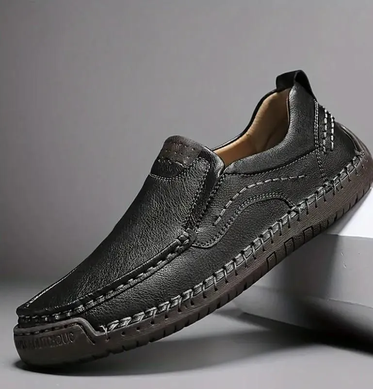 Elegant shock absorption Supportive arch Men's Stitching Breathable Anti-skid Slip On Shoes Black