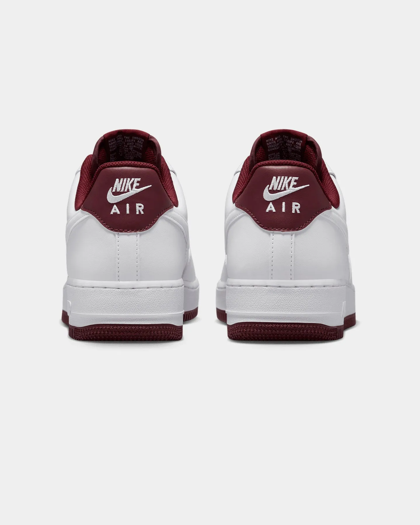 Nike Air Force 1 '07 White/Burgundy Padded Collar Construction