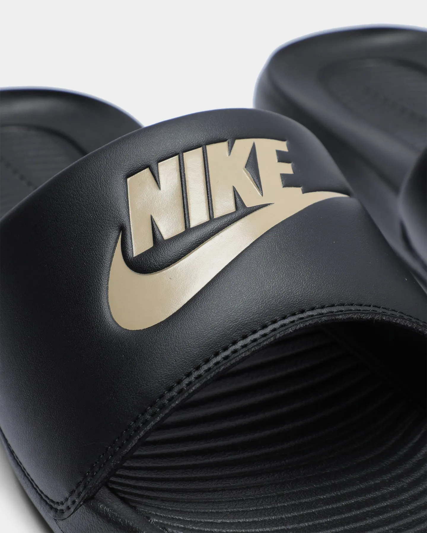 Nike Victori One Slide Black/Metallic Gold Shock Absorbing Technology