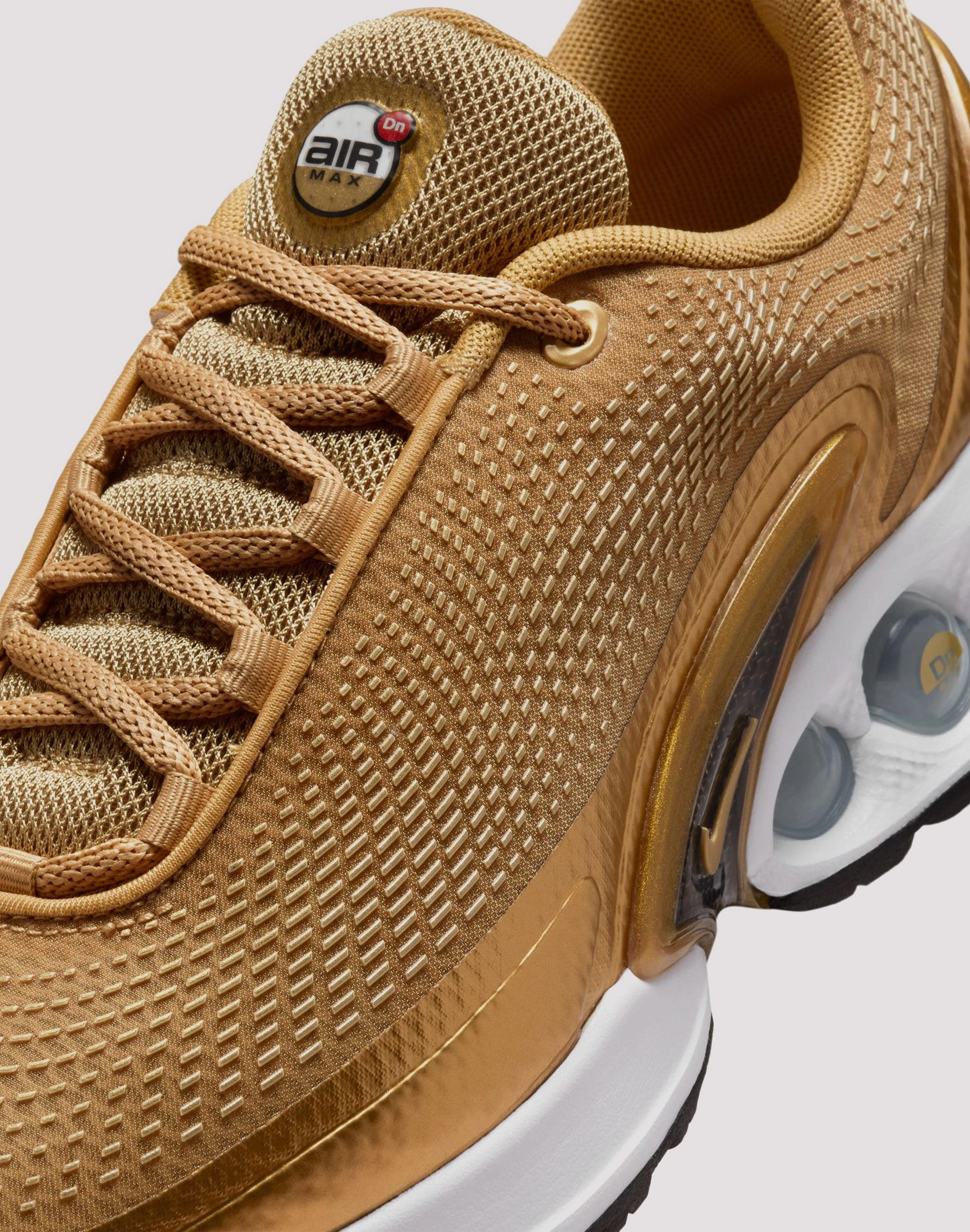 Nike Air Max Dn Premium "Metallic Gold/Black/White" Adjustable Laces Reinforced Collar Padding