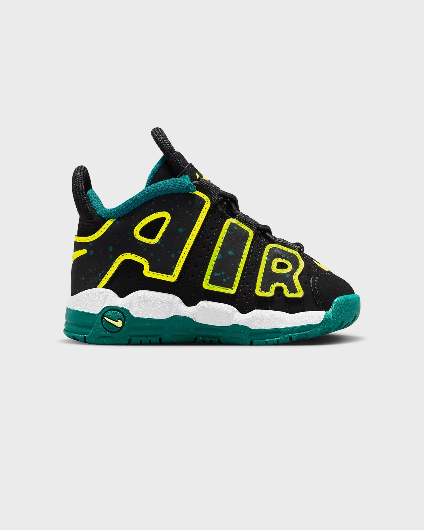 Lockdown Lacing System Vented Heel Panel Nike Infants' Air More Uptempo (TD) Black/Volt/Geode Teal