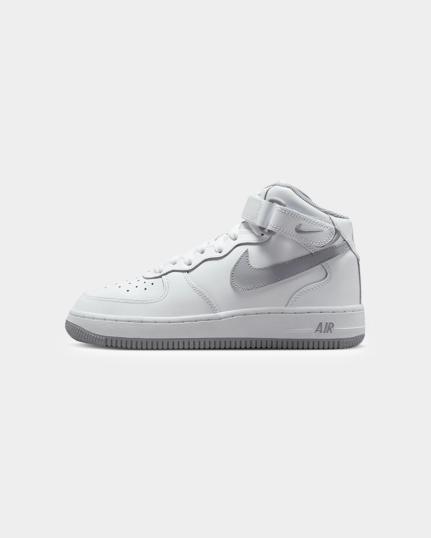 Seamless Upper Construction Nike Kids' Air Force 1 Mid LE (GS) White/Wolf Grey