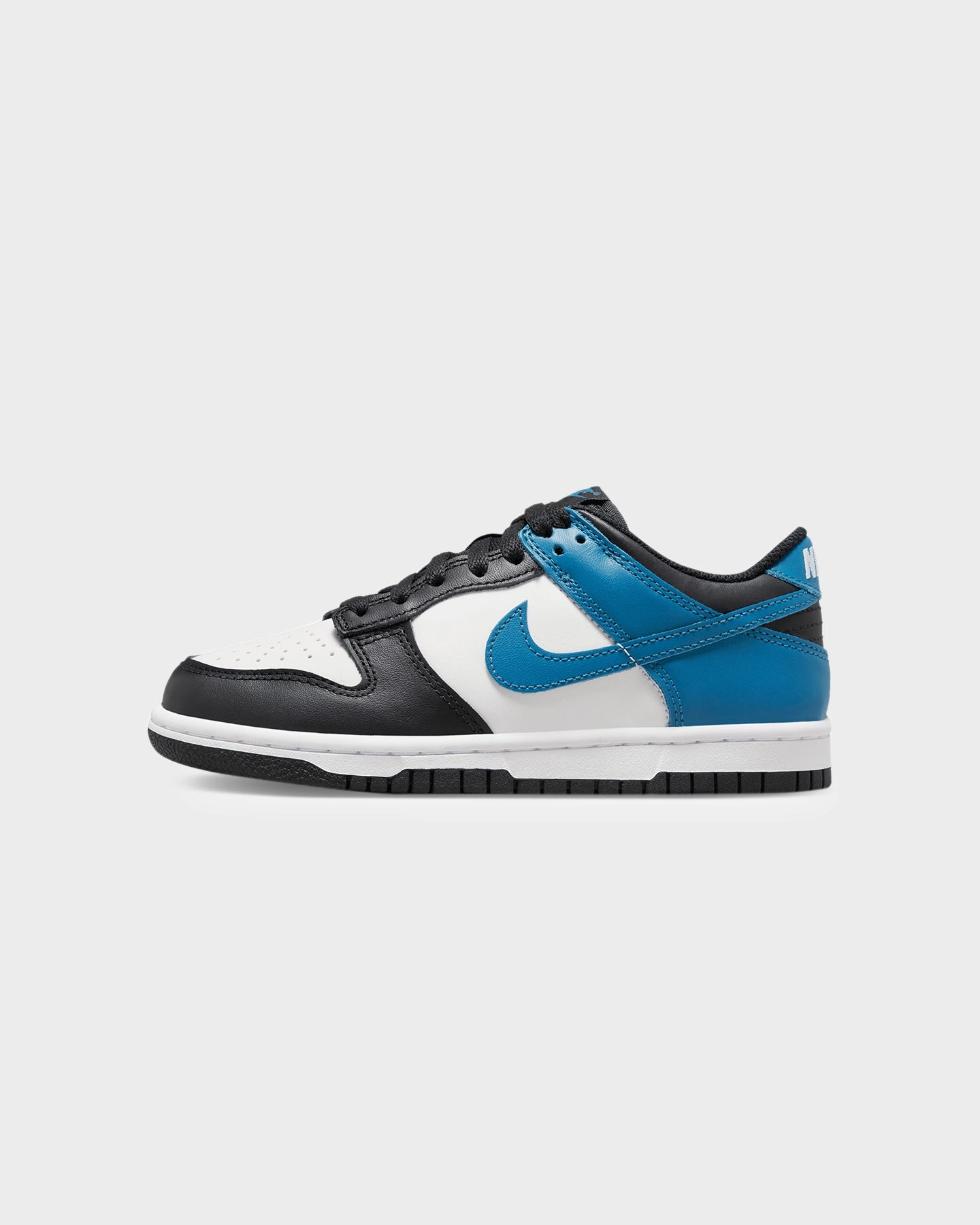 Nike Kids' Dunk Low (GS) "Black White Blue" Summit White/Indigo Rolling Motion Geometry