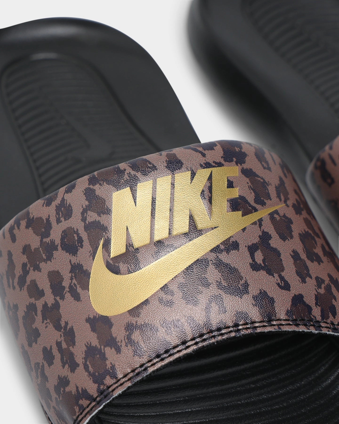 Nike Women's Victori One Slide Archaeo Brown/Metallic Gold/Black Impact Resistant Heel Compression Molded Cushioning