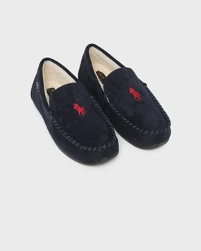 Polo Ralph Lauren Declan Slippers Navy Shearling Tension Balanced Lacing Ultra Cushion Padding