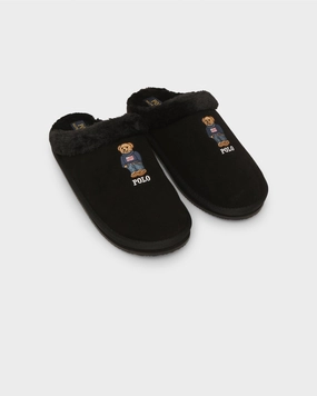 Shock Absorbing Technology Polo Ralph Lauren Women's Kayleigh Scuff Bear Slipper Black Suede