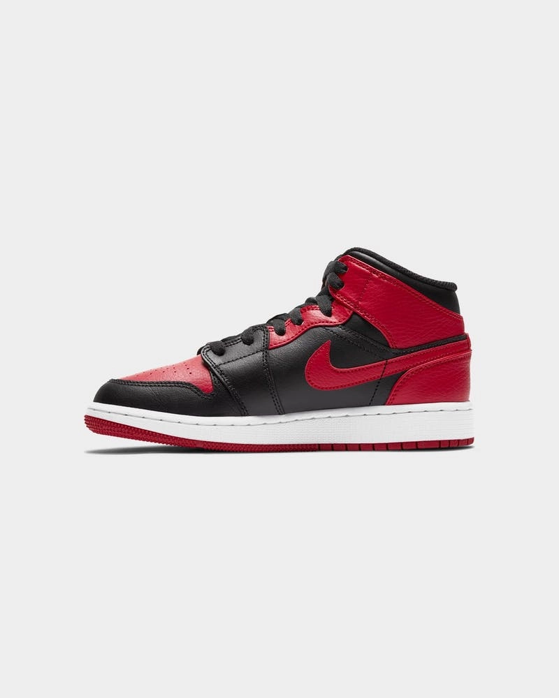 Graphic Ventilated Jordan Kid's Air Jordan 1 Mid (GS) "Banned" Black/Red/White