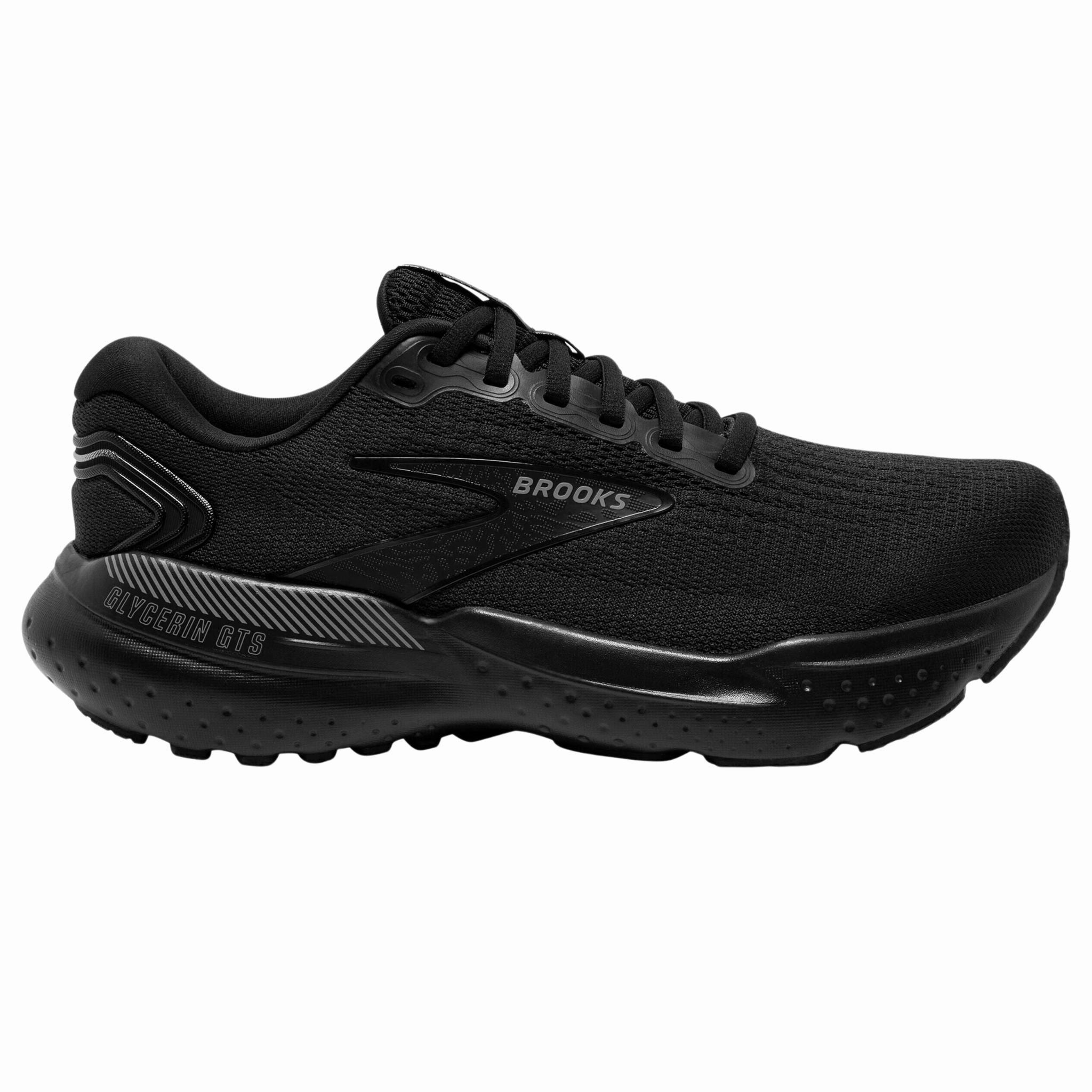 Brooks Men's 110420 020 Glycerin GTS 21 Black Black Ebony Cushion Support Running Shoes (WIDE) Heat Sealed Seams Non Slip Outsole