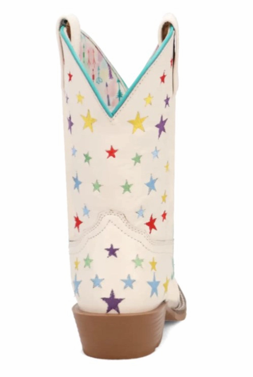 Pastel Glow Dan Post Starlett - Girl's White and Multi-Colored Star Cowgirl Boots DPC4005