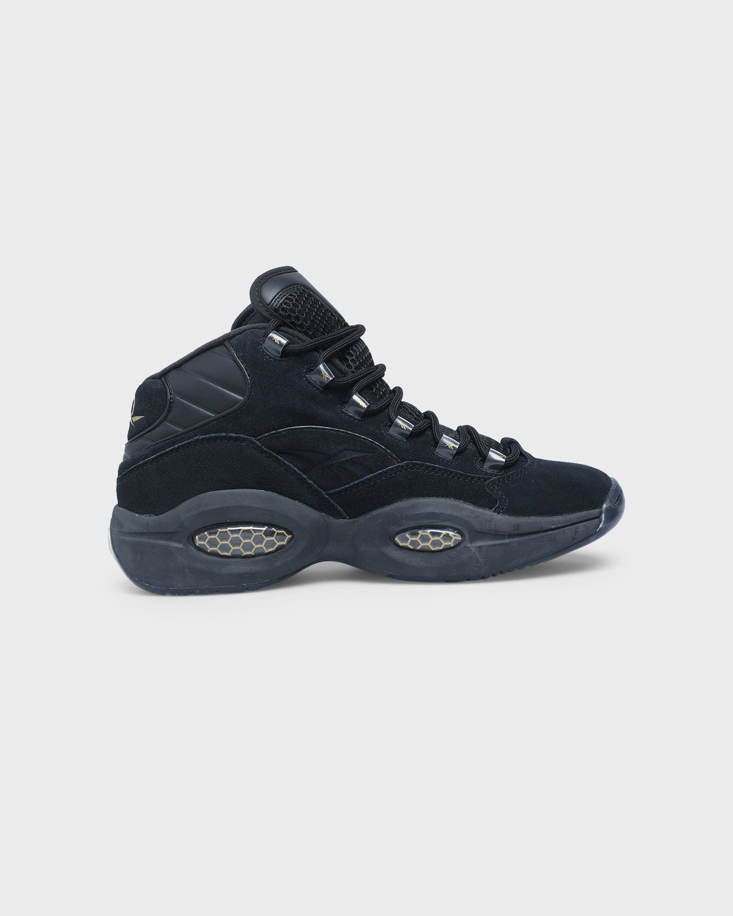 Reebok Question Mid Black/Black/Gold weekend adventurers Adjustable Closure System