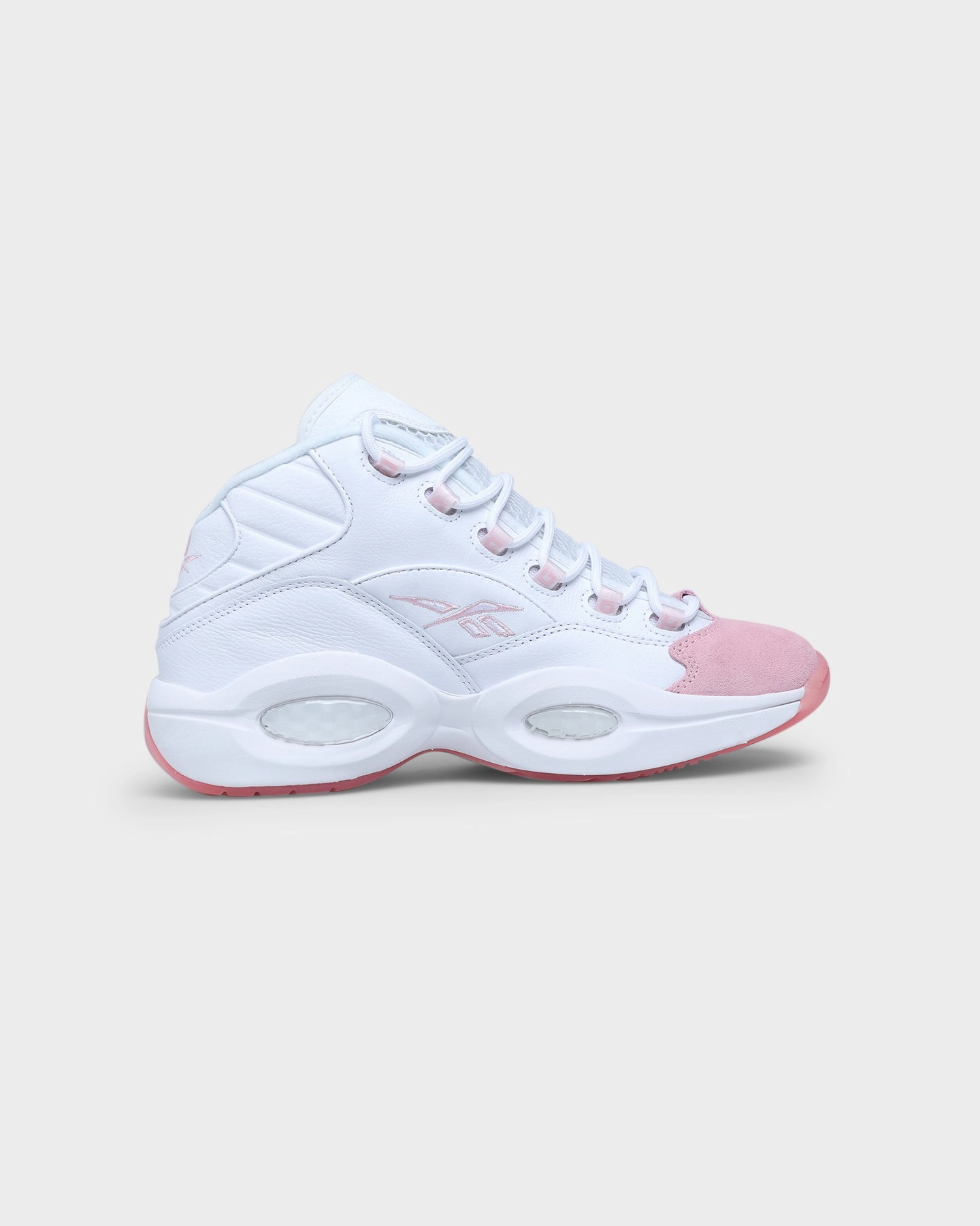 Reebok Question Mid White/Pink Glow/Porcelain Pink All-day lining Rocker sole geometry