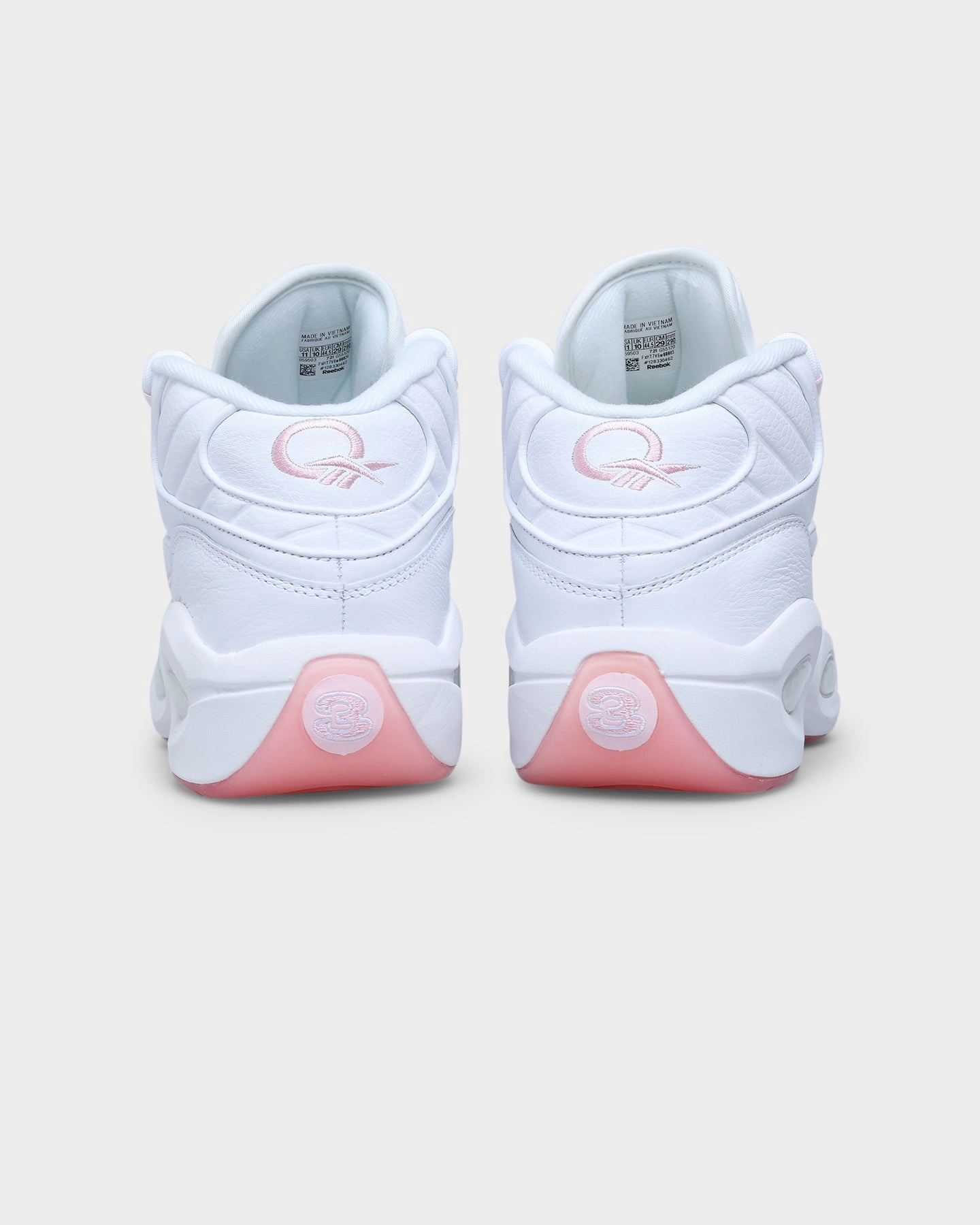 Reebok Question Mid White/Pink Glow/Porcelain Pink Grip Enhancement decorative - strap