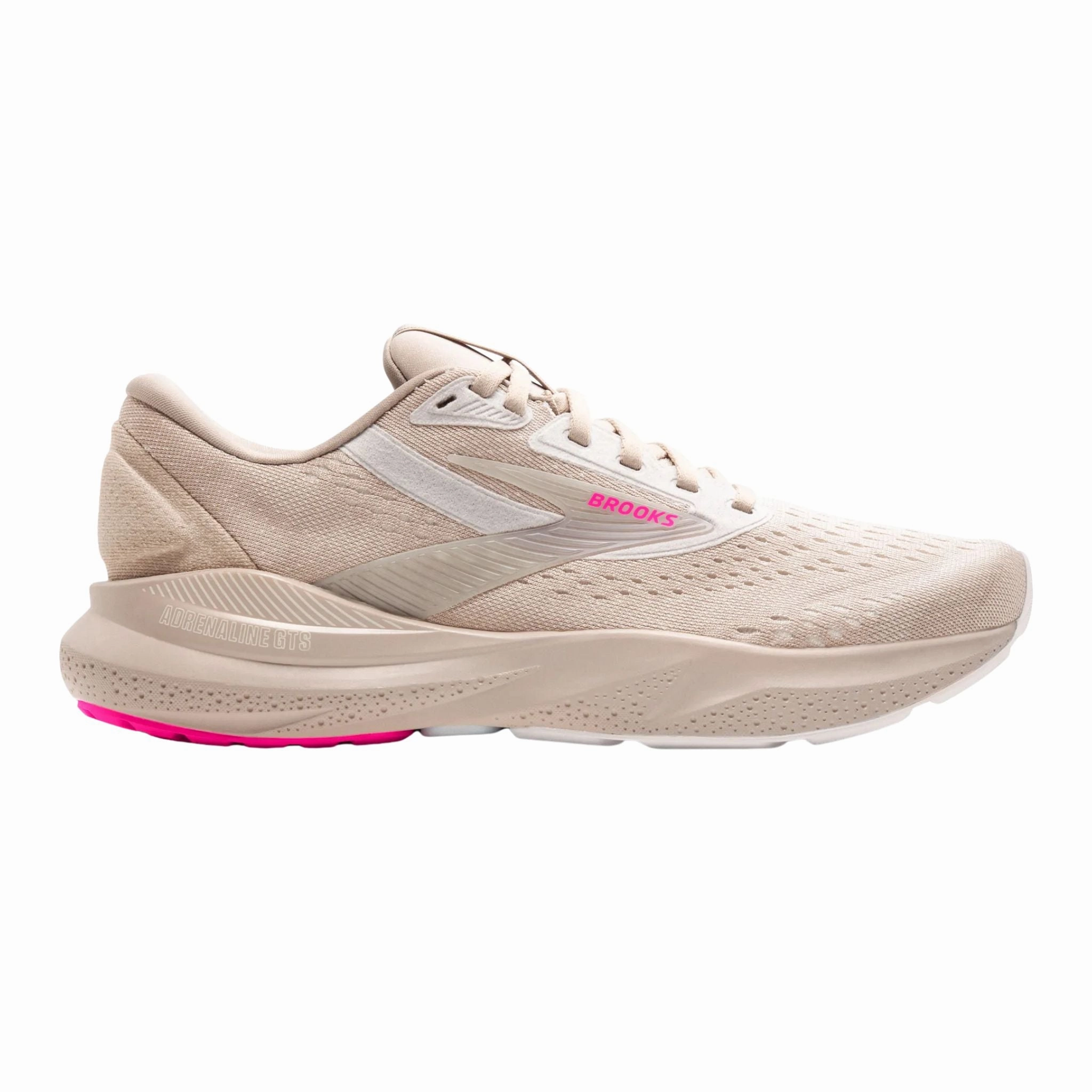 Contoured Footbed Design Brooks Women's 120426 159 Adrenaline GTS 24 Chateau Grey Coconut Pink Cushion Support Running Shoes