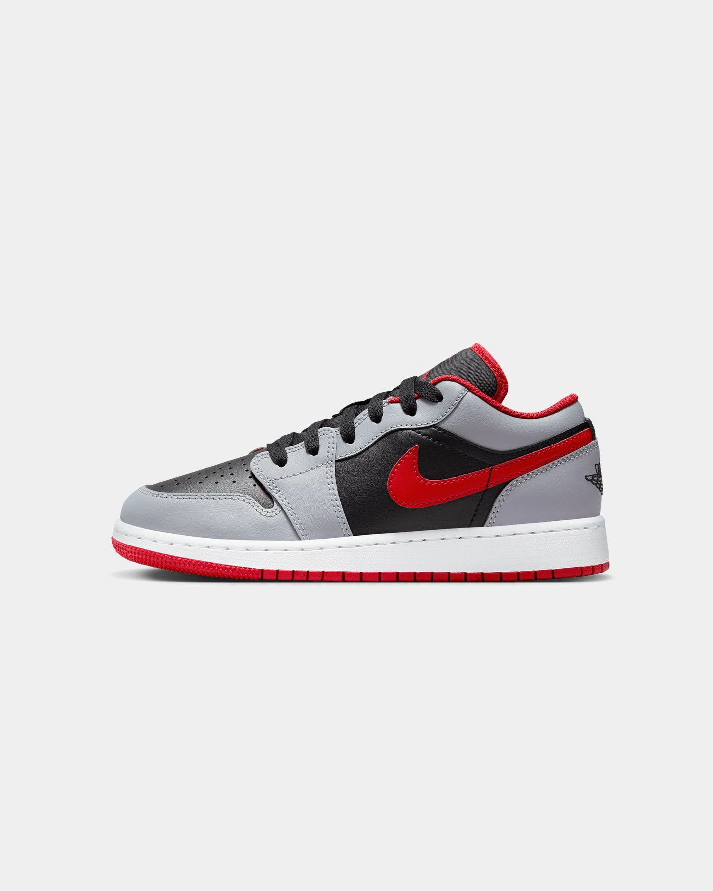 Jordan Kids' Air Jordan 1 Low Black/Fire Red Torsional Stability Plate Unidirectional Airflow Vents