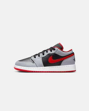 Jordan Kids' Air Jordan 1 Low Black/Fire Red Torsional Stability Plate Unidirectional Airflow Vents