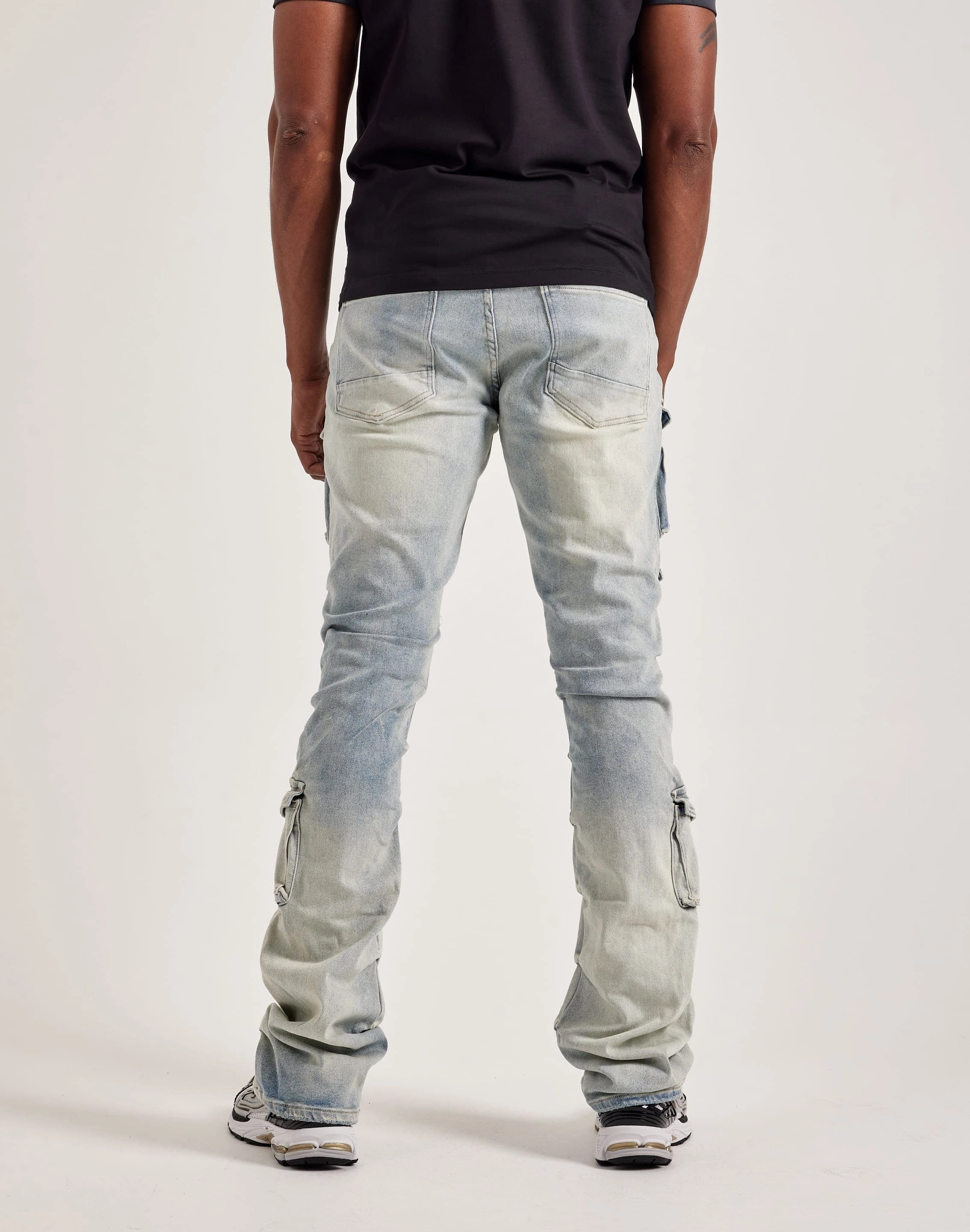 back - zip Casual Elegance Smoke Rise Utility Pocket Stacked Flare Denim Jeans