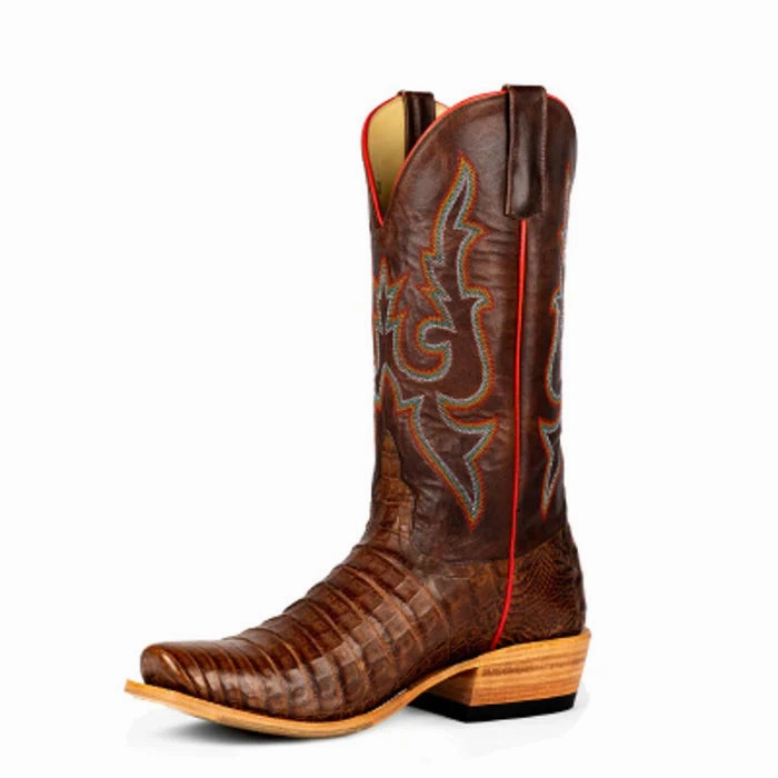 vital Horsepower Men's Top Hand Post Oak Caiman Belly 13in Bone Explosion Top Boot Brown  HP9511