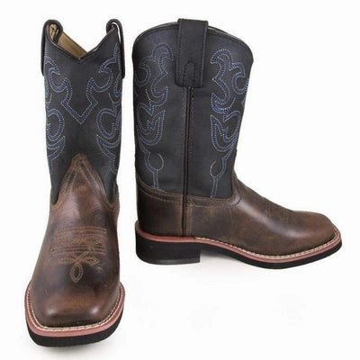 Elastic Material Smoky Mountain Brown with Black Top Square Toe Kids Western Boots 5005C