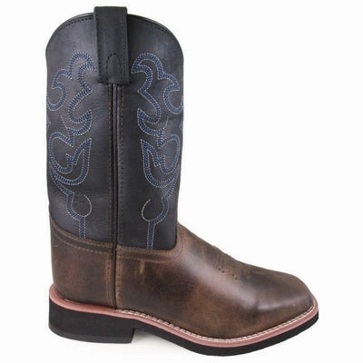 Smoky Mountain Brown with Black Top Square Toe Kids Western Boots 5005C Heavy Duty Support