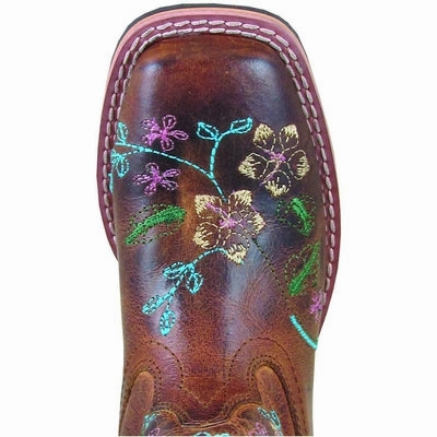 Urban Edge Anti Odor Morning Walk Smoky Mountain Youth Girls Floralie Brown Embroidered Square Toe Boots 3843Y