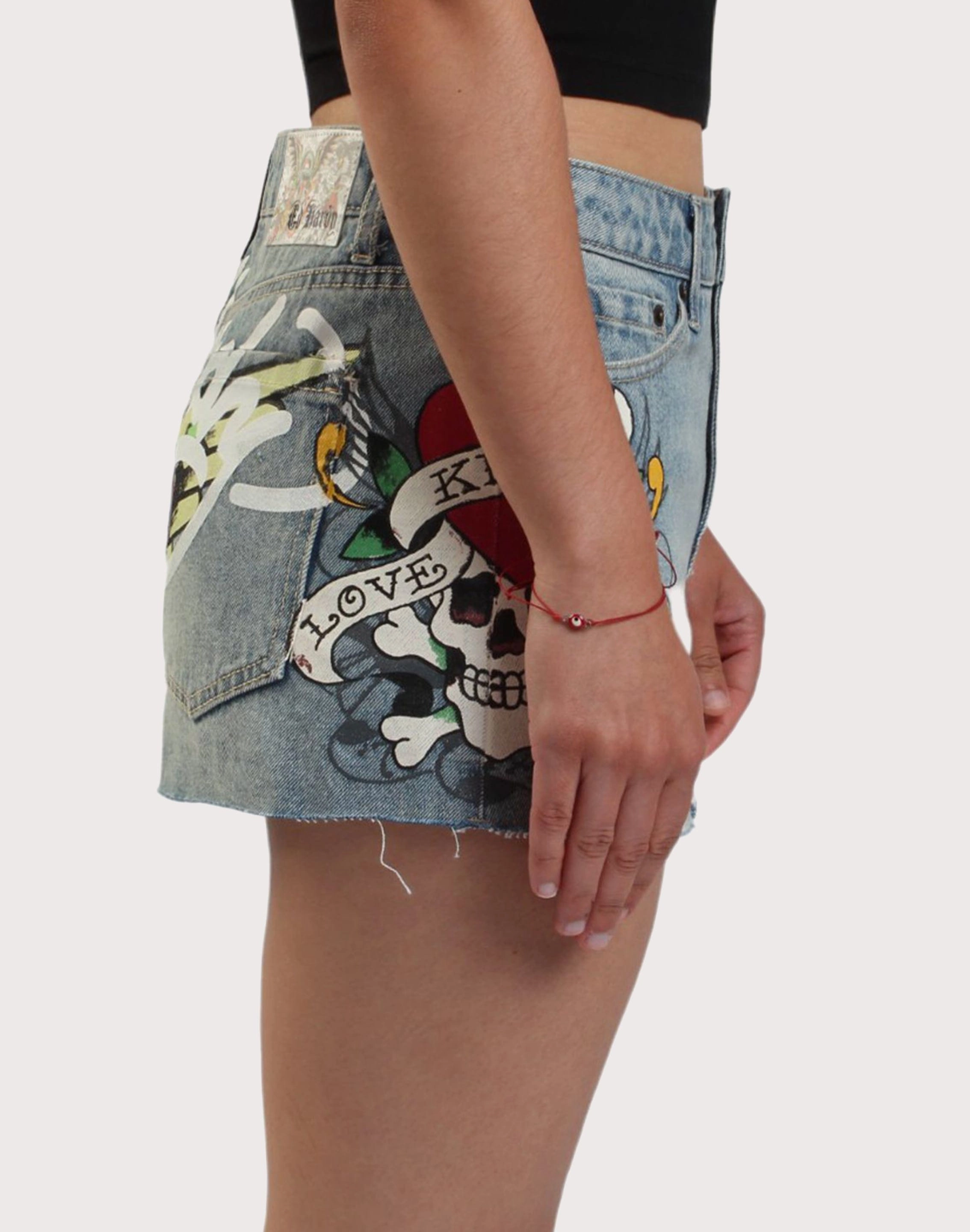 Ed Hardy Tiger Denim Mini Skirt Pressure Relief Zones hardest