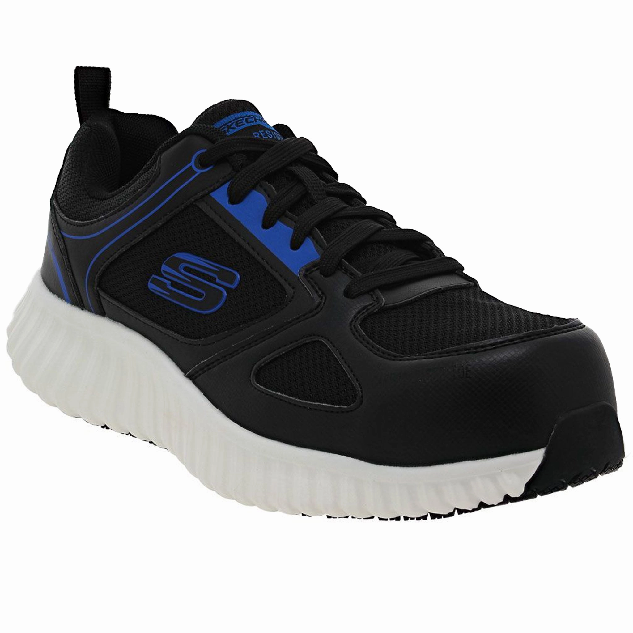 Skechers Men's 200119 Cicades Karvin Black Blue Composite Safety Toe Metal Free Work Shoes Vibrant fit Quick Pace