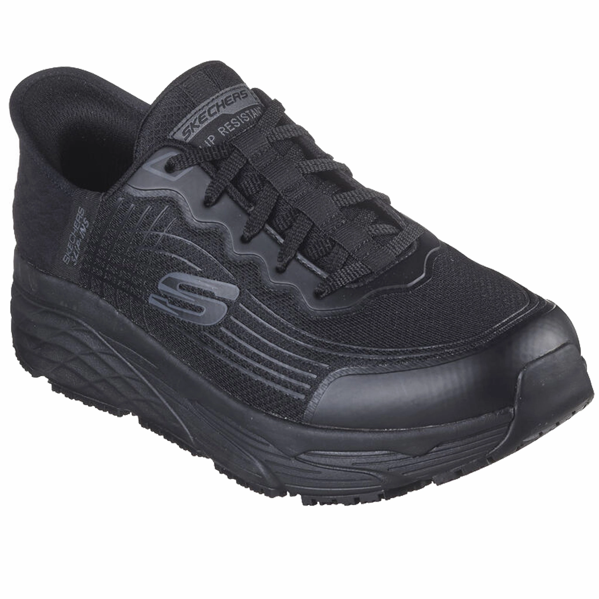 Transit Style Ergonomic Heel Cup Skechers Men's 200231 Max Cushioning Elite SR Remmal Black Slip-ins Work Shoes