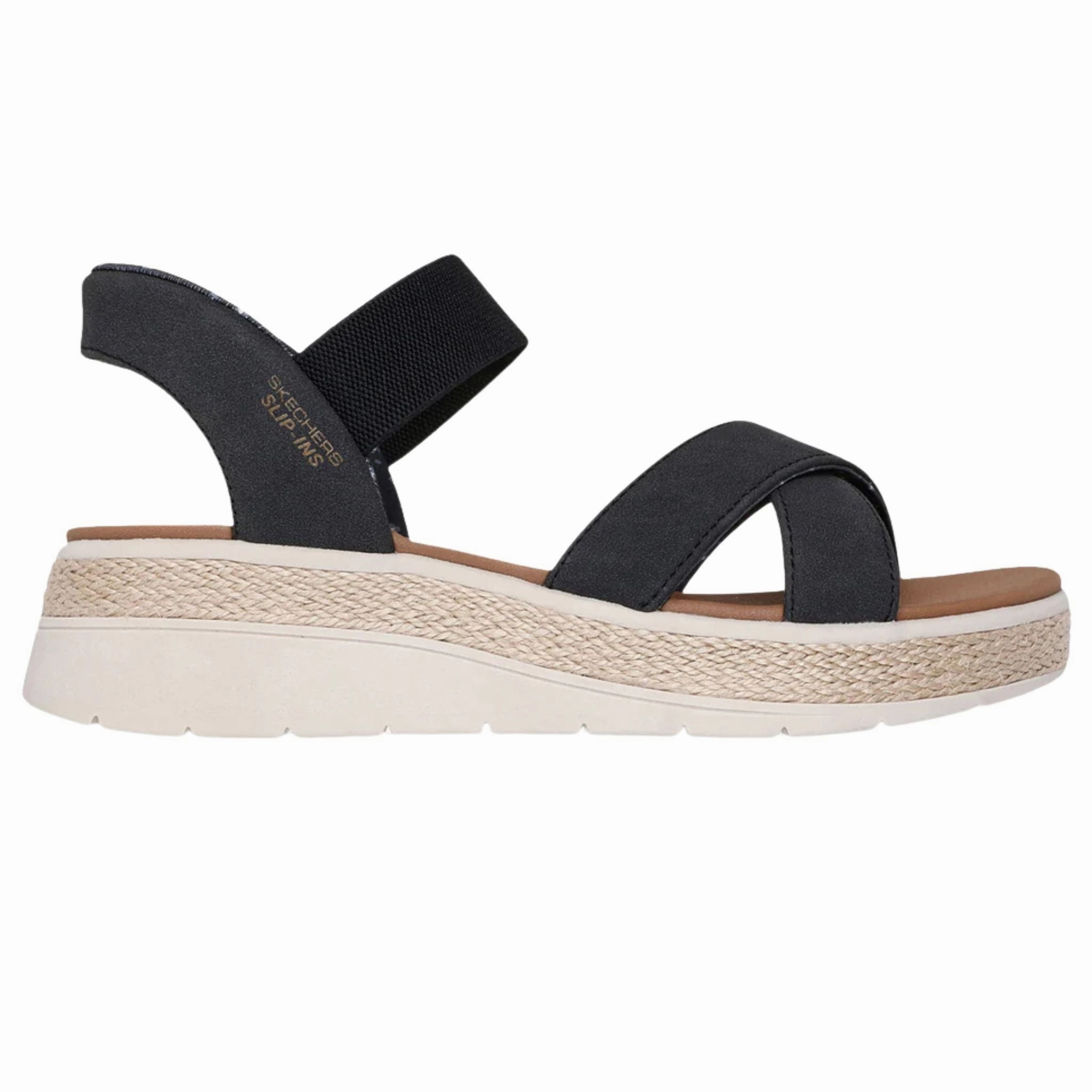 Core training Support Ready Skechers Women's 114414 BOBS Sun Ray Move Over Slip-Ins Black Sandals (WIDE)