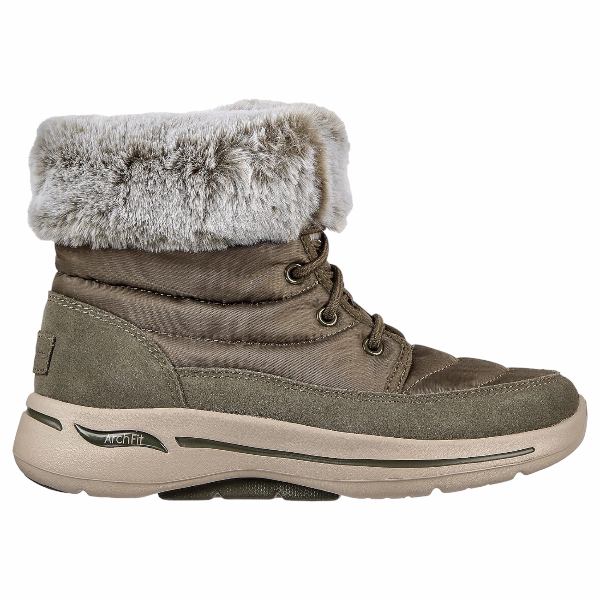 Skechers Women's 144409 GO WALK Arch Fit - Winter Visit Olive Casual Boots Rollbar technology