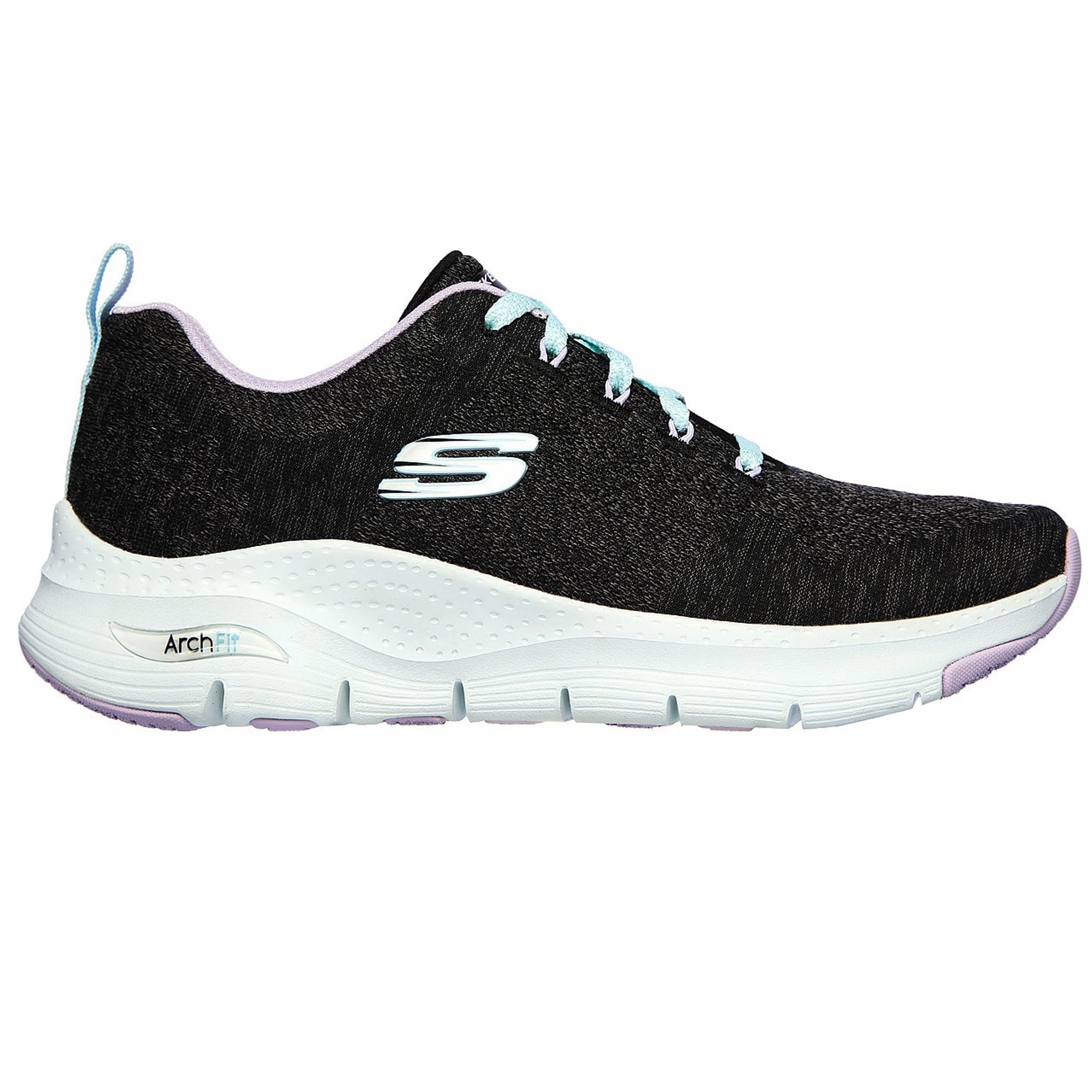 Hook And Loop Skechers Women's 149414 Arch Fit Comfy Wave Casual Shoes (Black/Lavander)