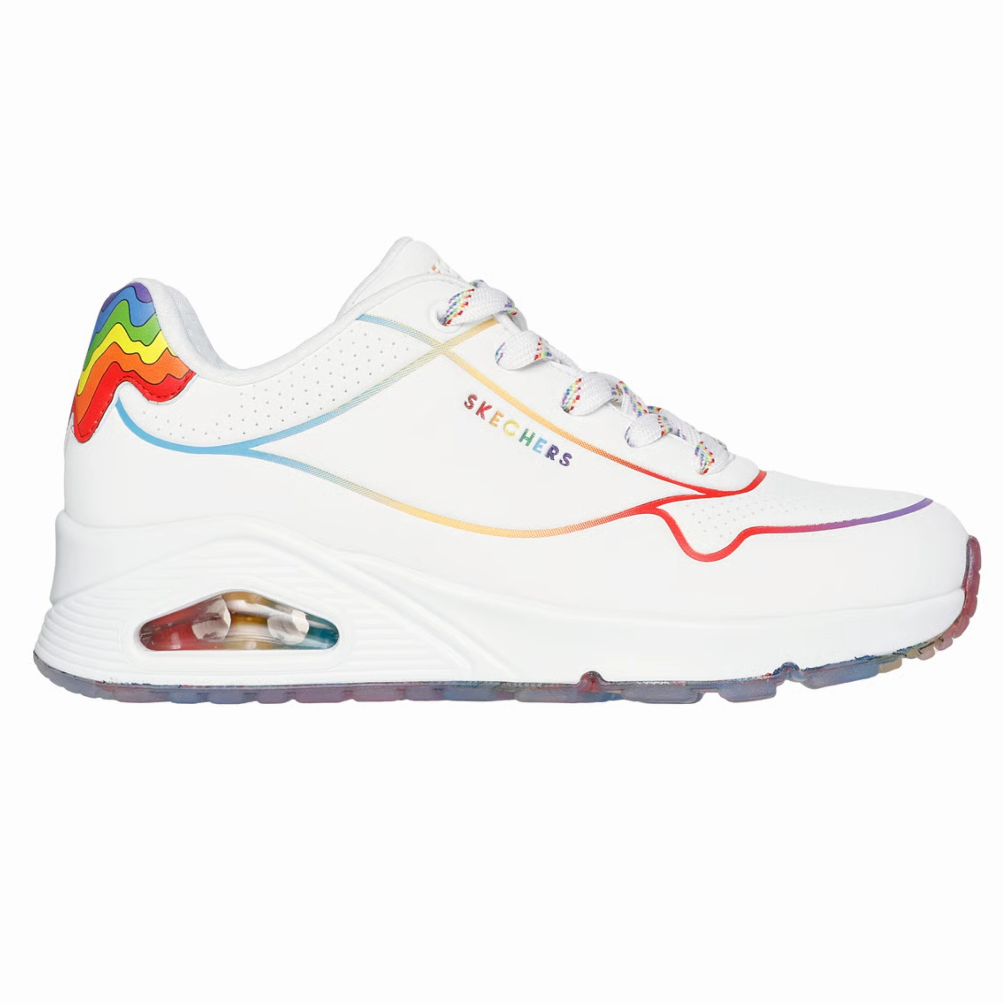Skechers Women's 177930 Jen Stark: Uno -Drizzl'n Rainbow White Multi Casual Shoes Dual Tone Molded TPU Stabilizer