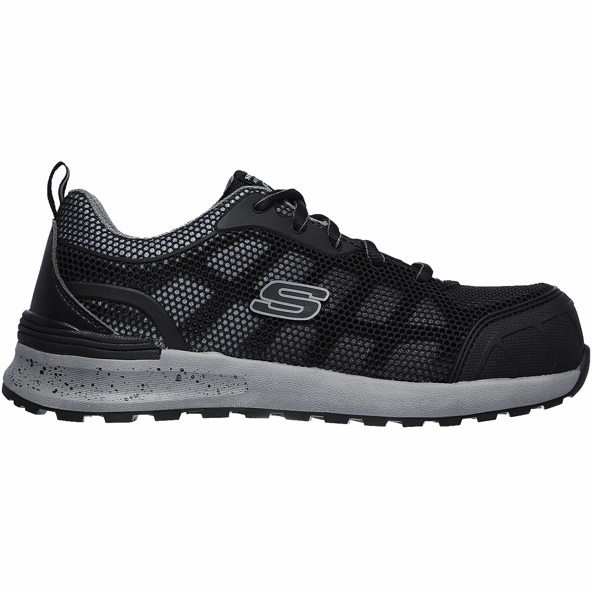 Skechers Women's 77273 Bulklin Lyndale Black Grey Safety Toe Metal Free Work Shoes Motion Control Arch Flexibility Boost